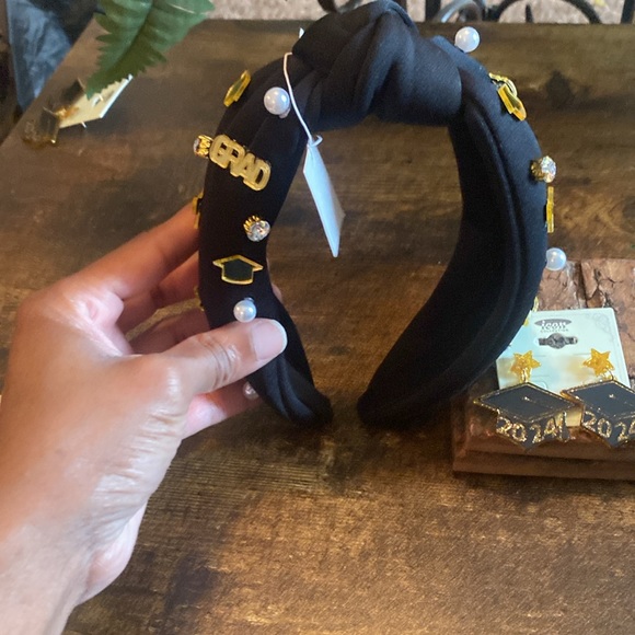 Black, gold, and Pearl, 2024 graduate headband and earring set! - Picture 6 of 6